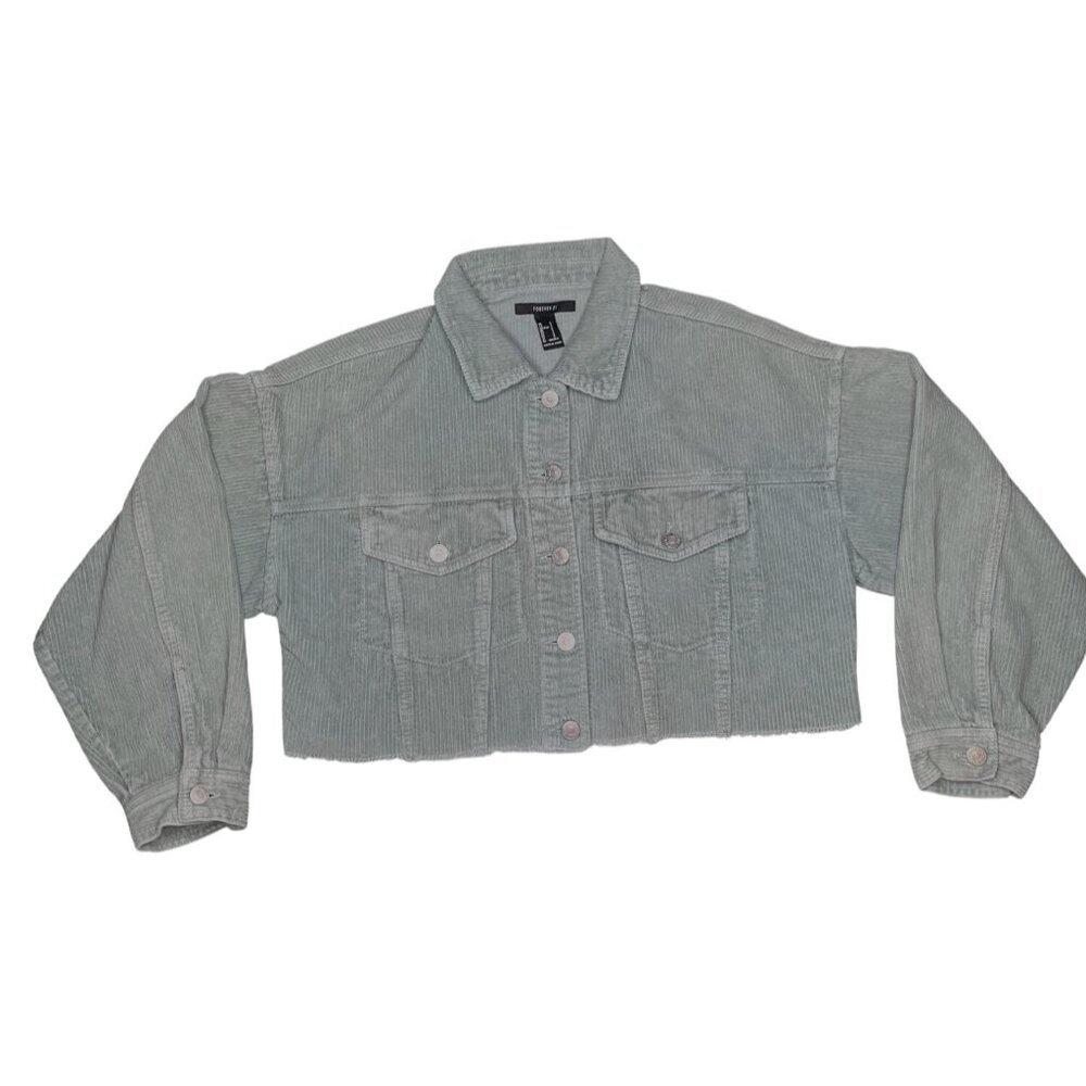 Forever 21 Womens Cropped Corduroy Jacket Seafoam Green Cotton Size S